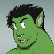 MaxPande A muscular person with warm red hair wearing a protogen mask and a green turtleneck sweater